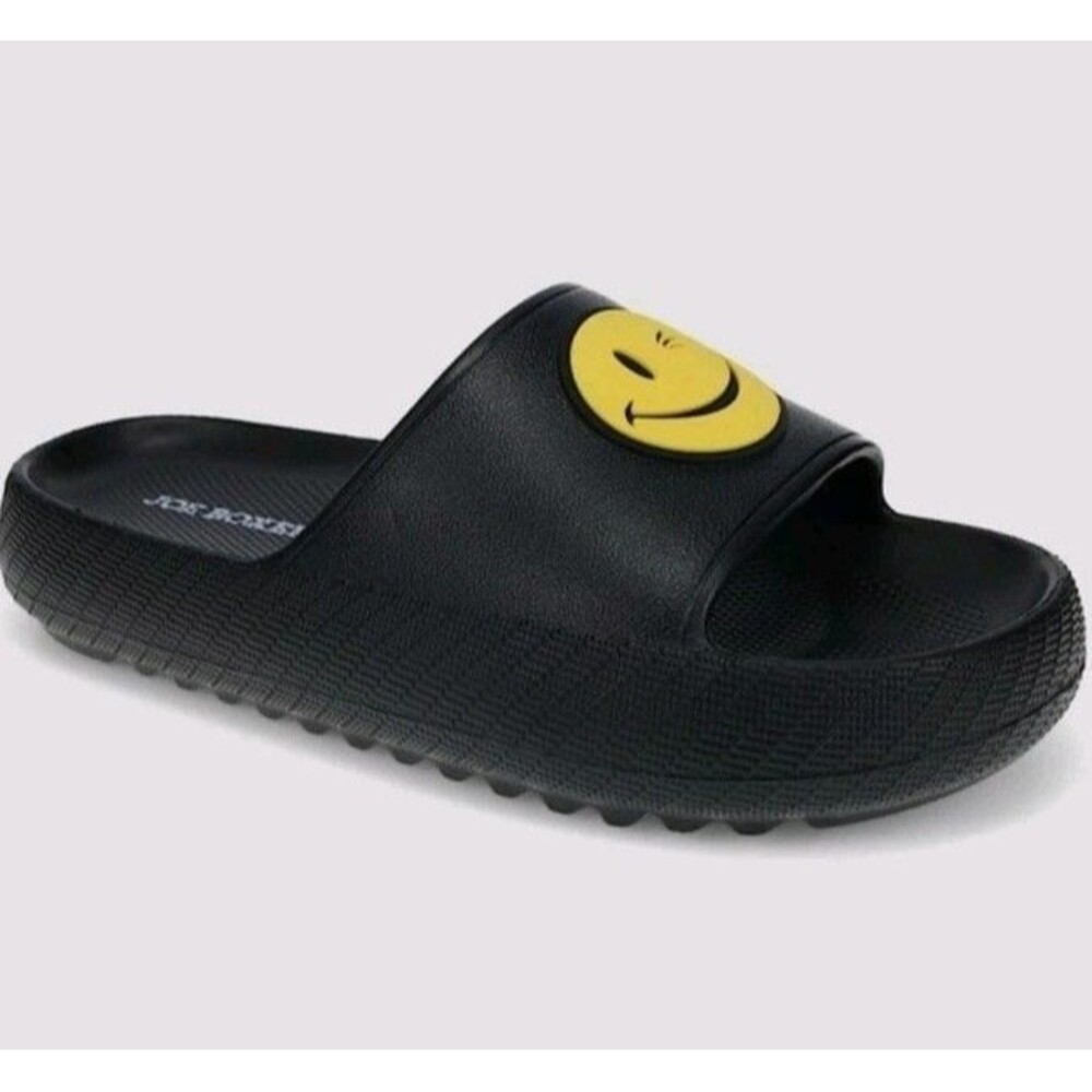 Joe Boxer Cloud Kids Black Smiley Face Slides Sandals
